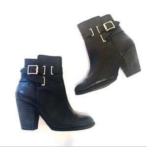 Vince Camuto Harriet Black Leather Boot Zip Buckle
